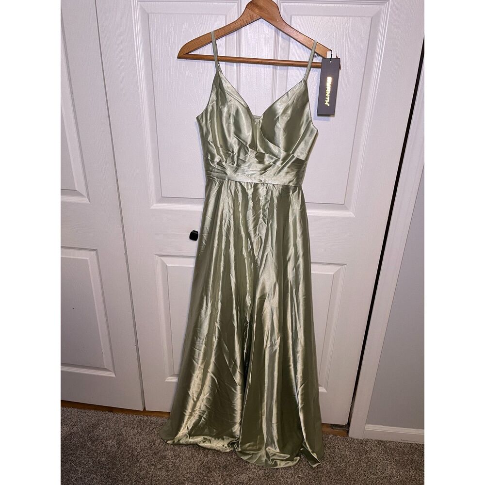 Ranth Sage Green Satin Formal Dress Lace Up Back Maxi Gown Size 2 - Picture 2 of 5